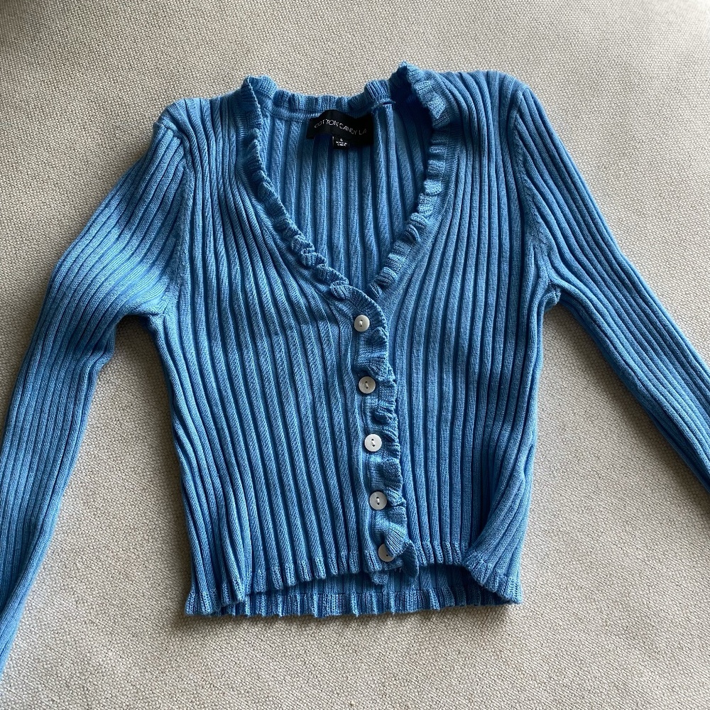 Cotton Candy LA Blue ButtonUp Sweater